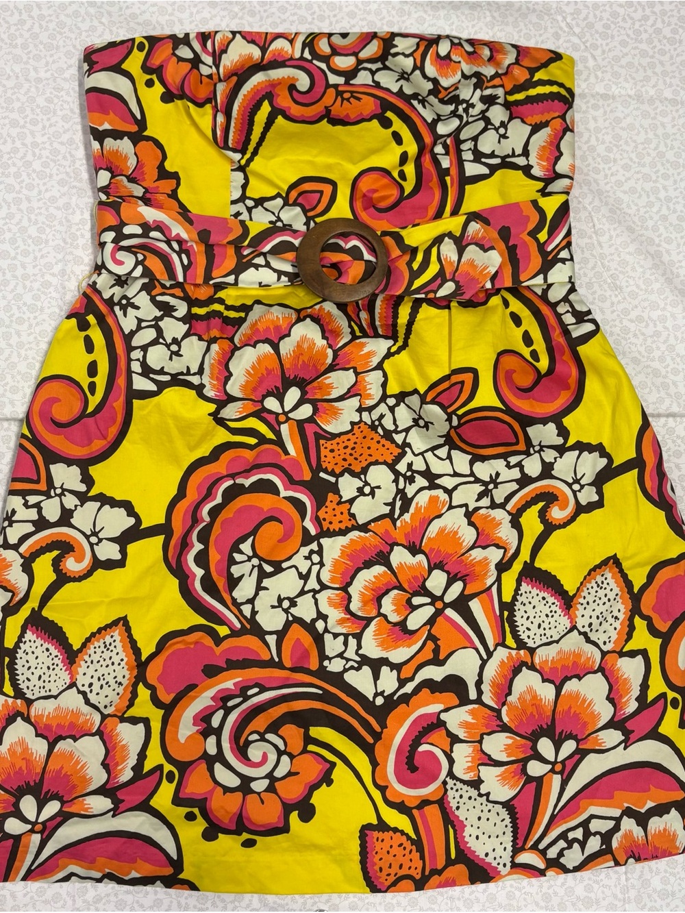 Democracy Women's Size 14 Strapless A-Line Short Dress Yellow Floral Print